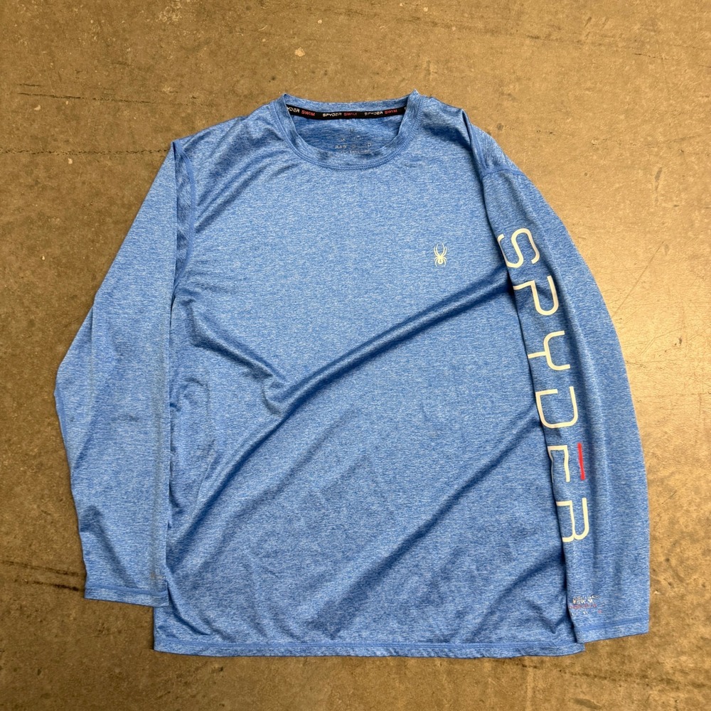 Spyder Swim Mens Blue Long Sleeve Rash Guard Sun Shirt UPF 50+ Size Medium